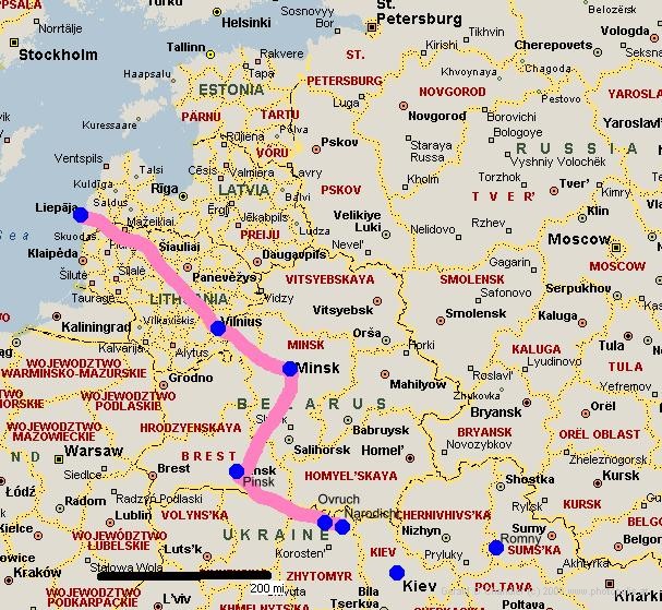 Route from Narodichi to Chicago