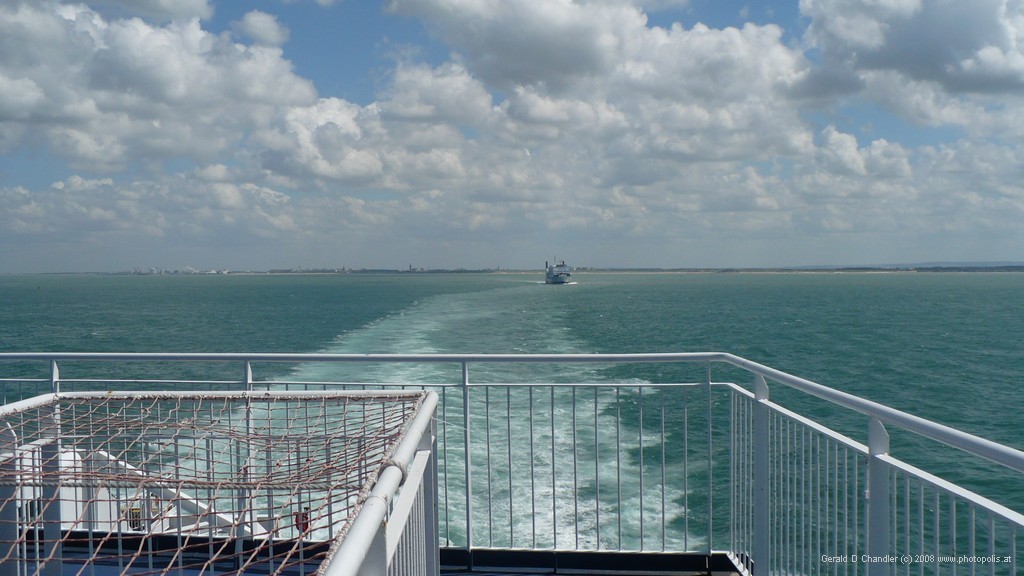 France and its port of Calais disappearing behind us